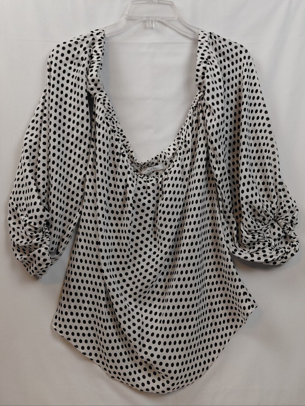 MILLY Off The Shoulder Silk Crepe De Chine Blouse Women's Size Large Polka Dot